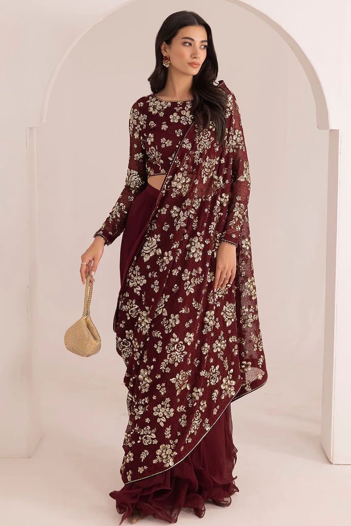 JAZMIN – Premium Embroidered Chiffon Saree Set
