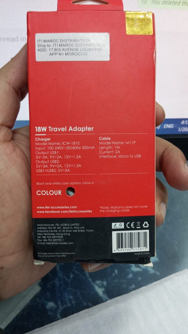 Itel 18W QC3.0 Fast Charge Adapter with Micro USB Cable
