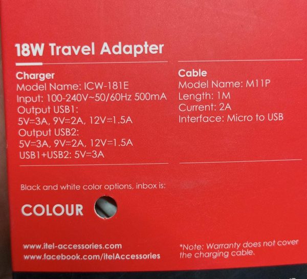 Itel 18W QC3.0 Fast Charge Adapter with Micro USB Cable