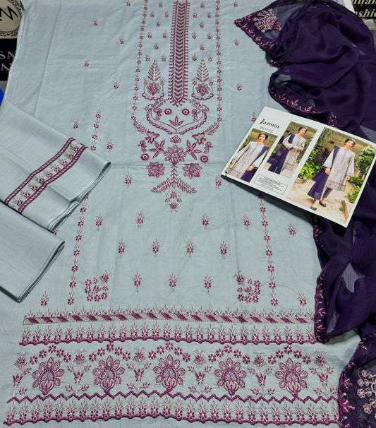 JAZMIN – Elegant 3-Piece Premium Lawn Embroidered Suit