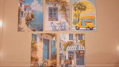 Set of 5 Italian Vintage Homes Art Frames