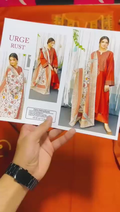 URGE – Elegant 3 Pc Embroidered Lawn Suit
