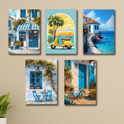 Set of 5 Italian Vintage Homes Art Frames