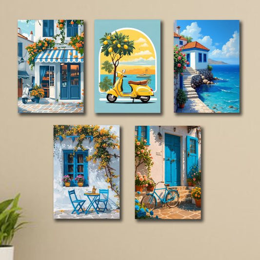 Set of 5 Italian Vintage Homes Art Frames